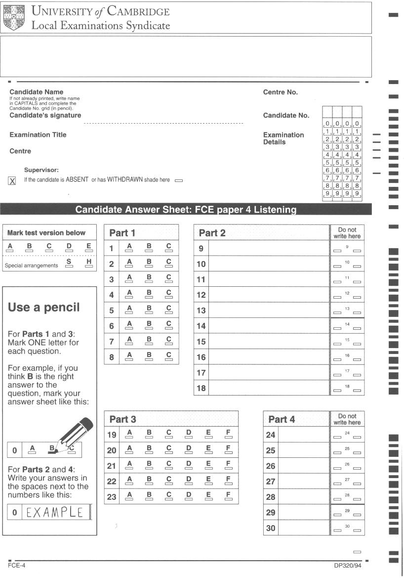 Fce Listening Test Answers